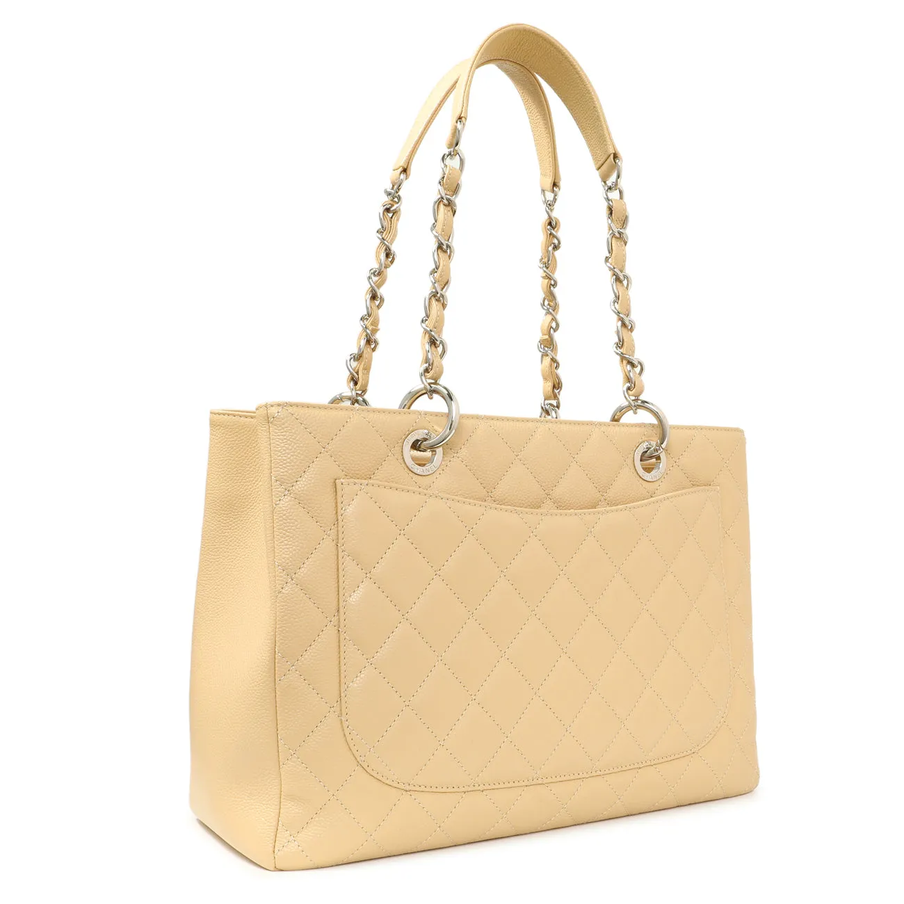 Chanel Beige Quilted Caviar Grand Shopping Tote GST