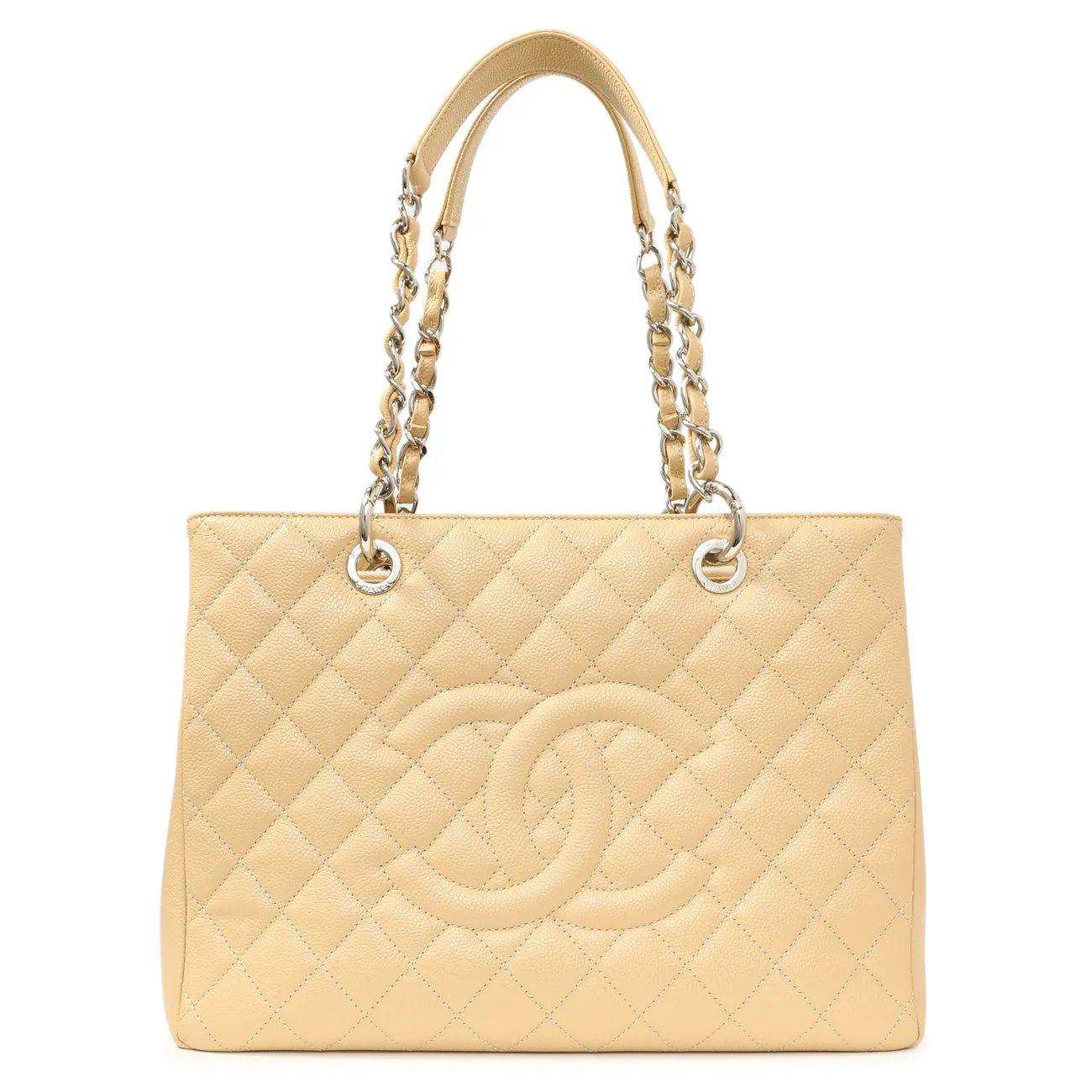 Chanel Beige Quilted Caviar Grand Shopping Tote GST