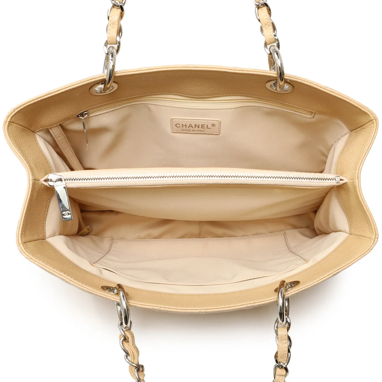 Chanel Beige Quilted Caviar Grand Shopping Tote GST