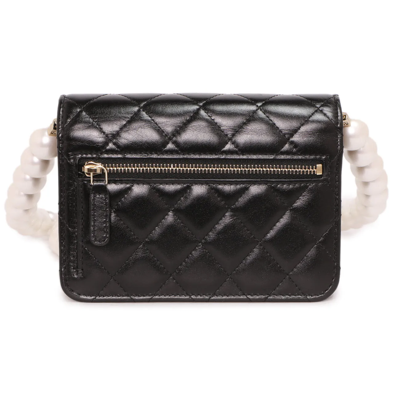 Chanel Black Quilted Calfskin Mini Maxi Pearls Wallet On Chain WOC