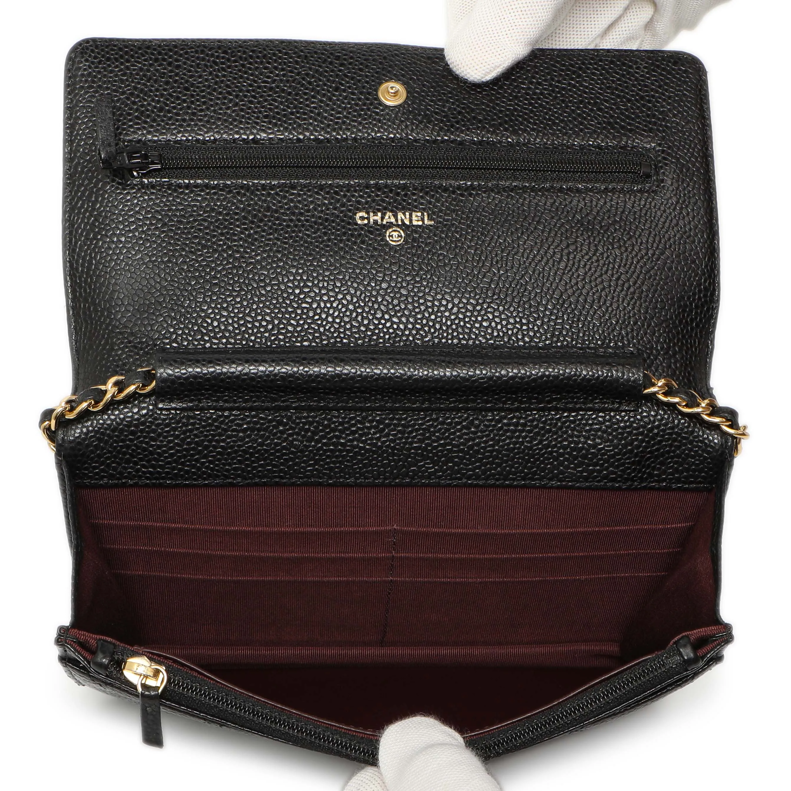 Chanel Black Quilted Caviar Classic Wallet on Chain WOC