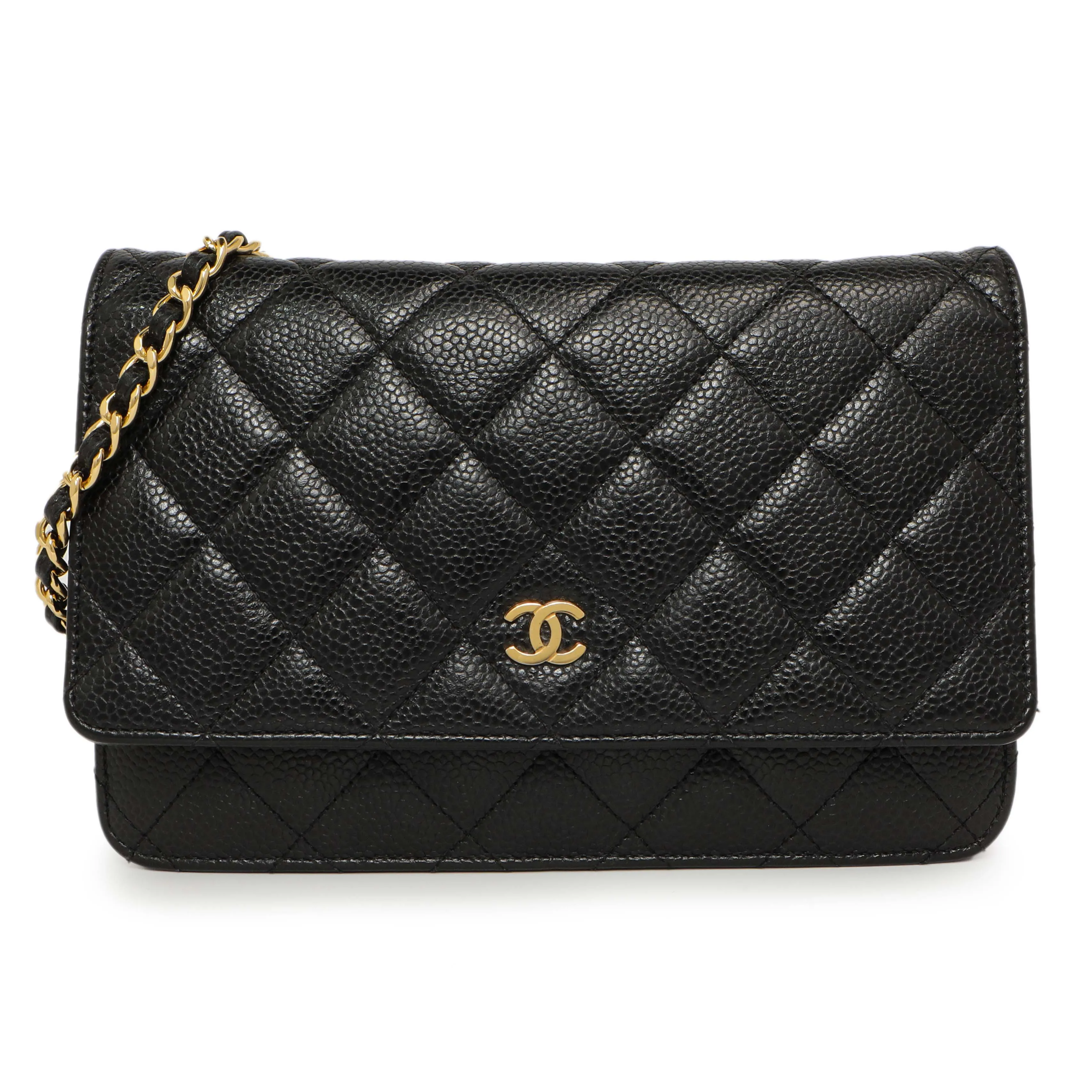 Chanel Black Quilted Caviar Classic Wallet on Chain WOC