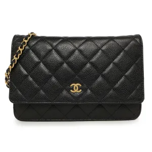 Chanel Black Quilted Caviar Classic Wallet on Chain WOC