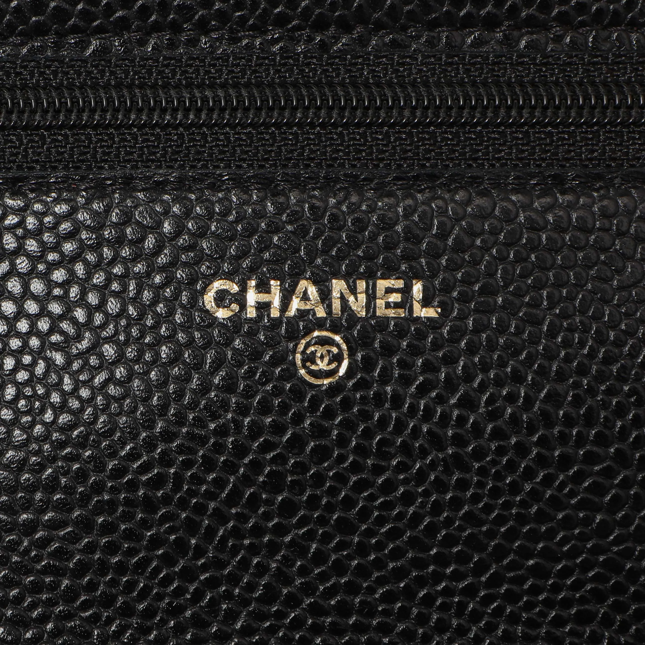 Chanel Black Quilted Caviar Classic Wallet on Chain WOC