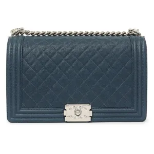 Chanel Blue Quilted Caviar New Medium Boy Bag