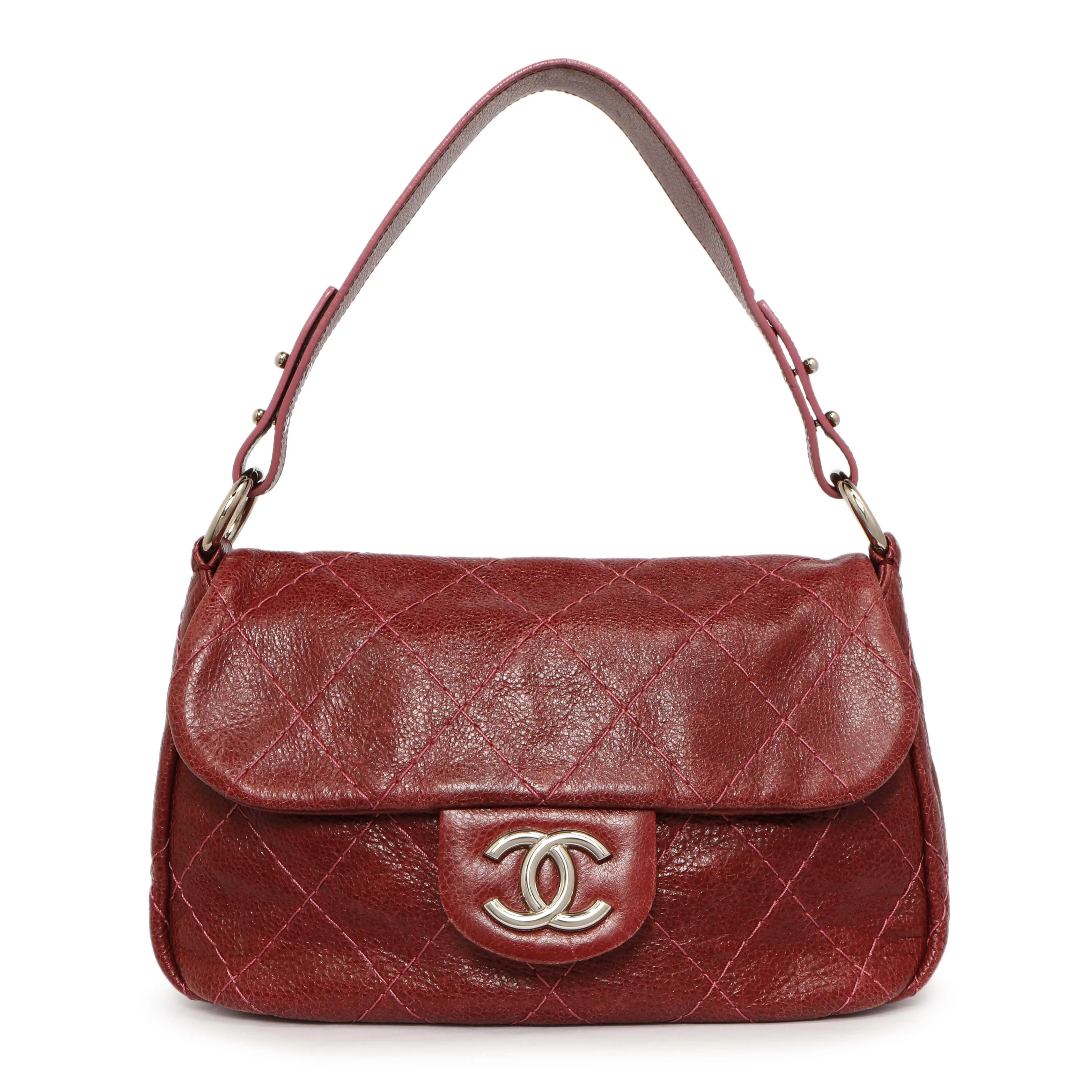 Chanel Burgundy Glazed Calfskin On The Road Flap