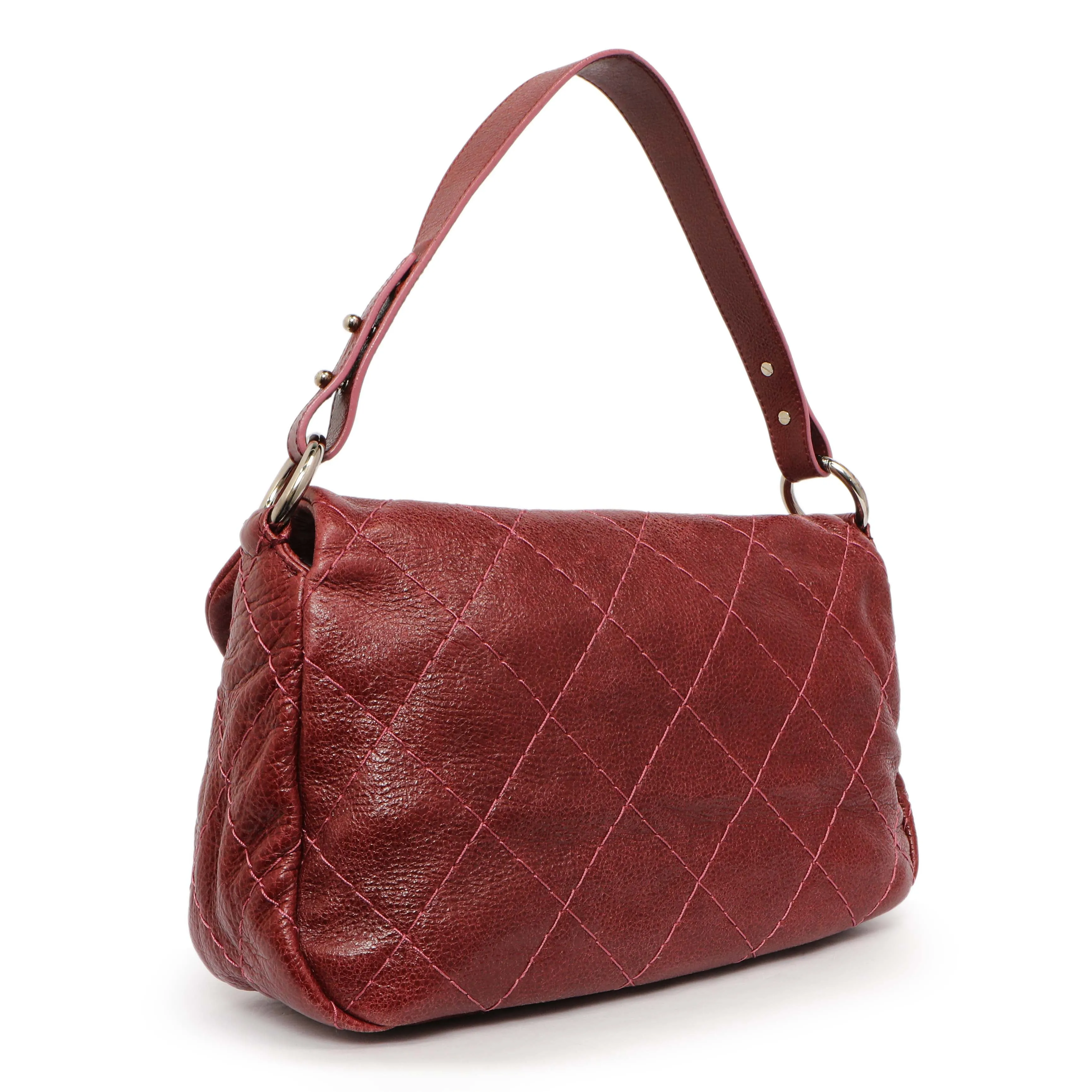 Chanel Burgundy Glazed Calfskin On The Road Flap