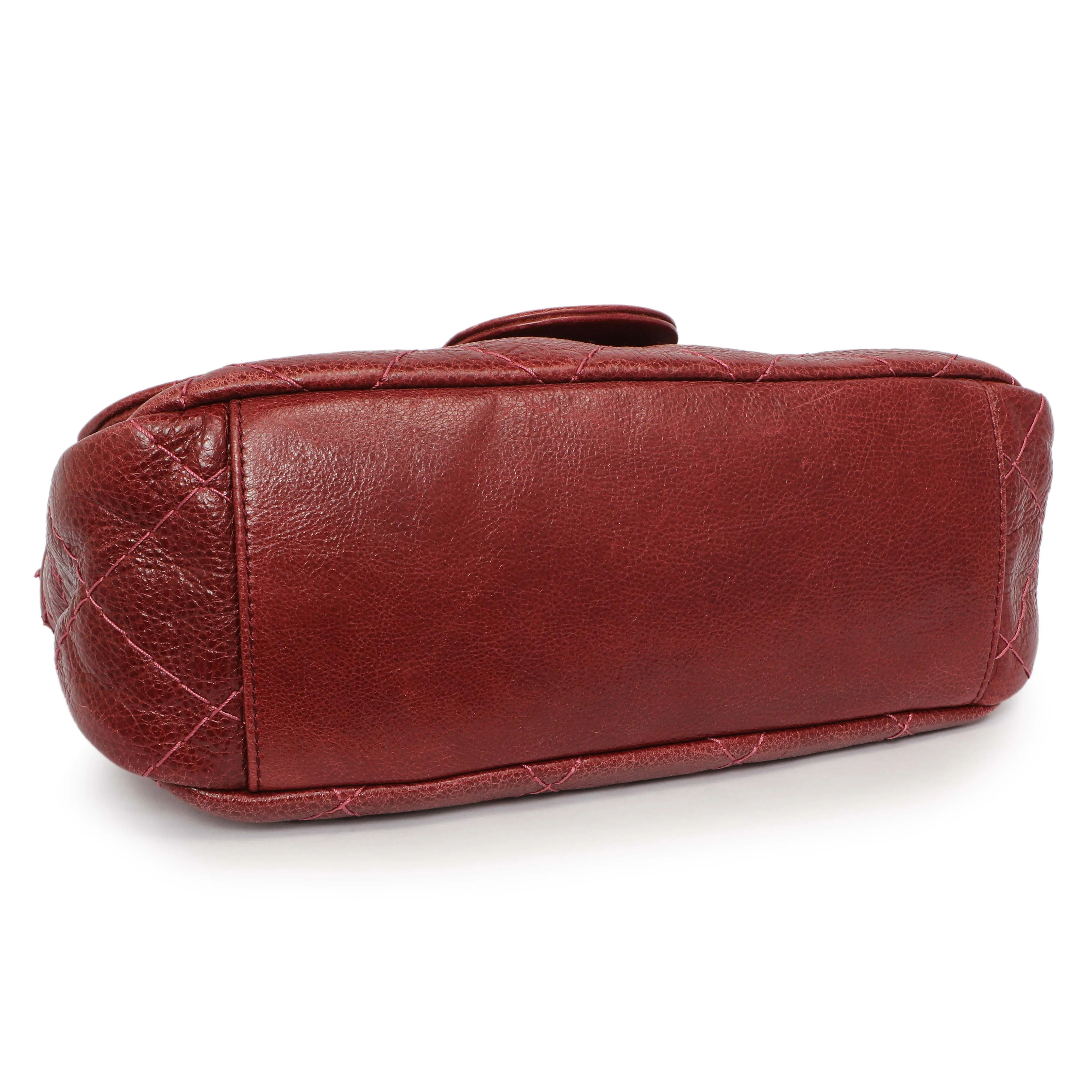Chanel Burgundy Glazed Calfskin On The Road Flap