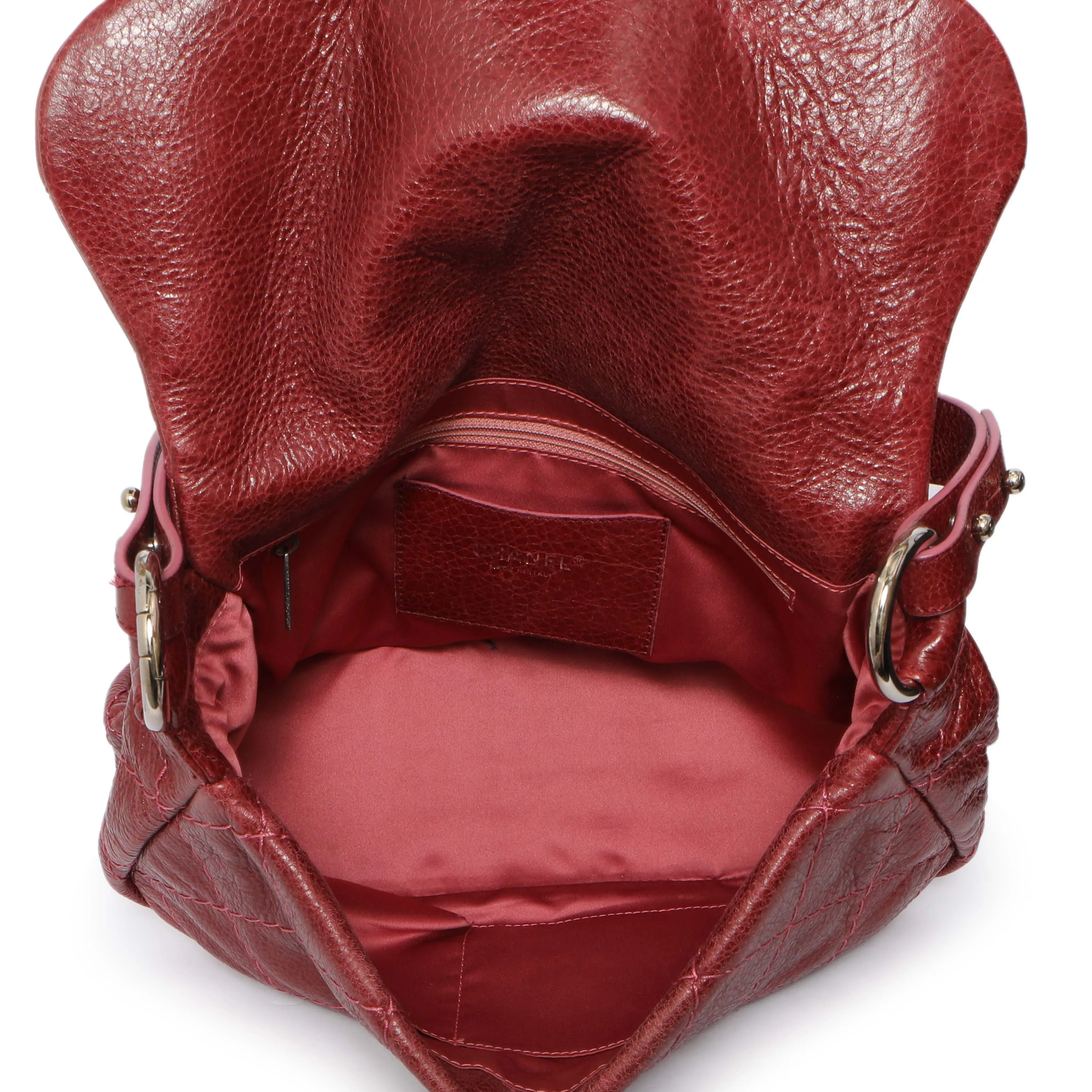 Chanel Burgundy Glazed Calfskin On The Road Flap