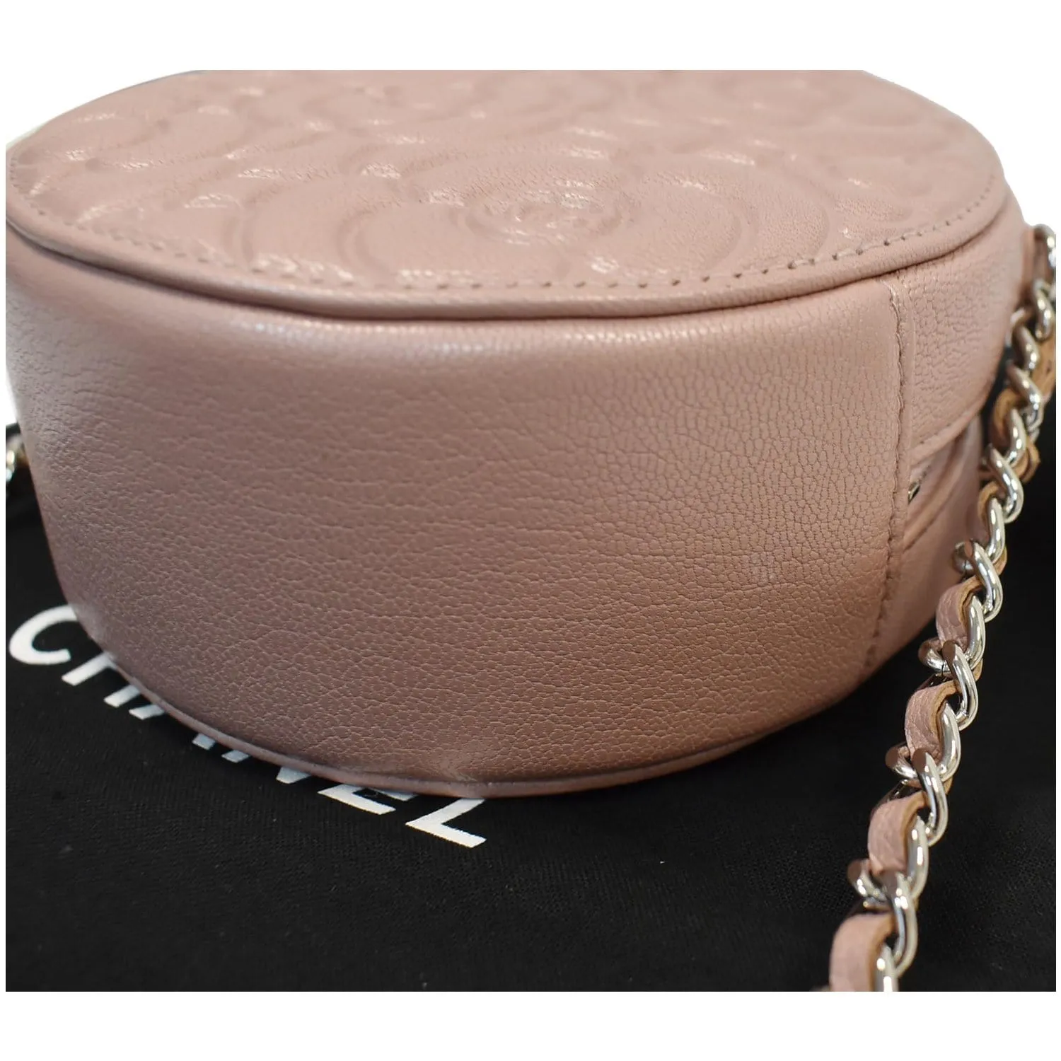 CHANEL Camellia Round Leather Crossbody Bag Light Pink