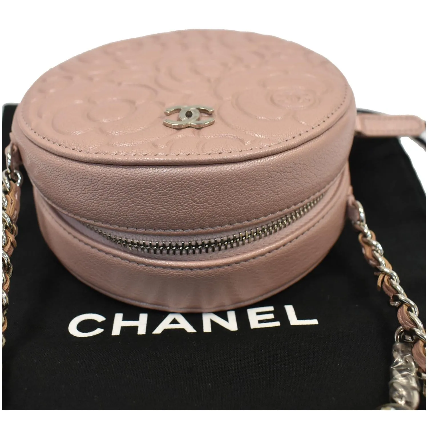 CHANEL Camellia Round Leather Crossbody Bag Light Pink