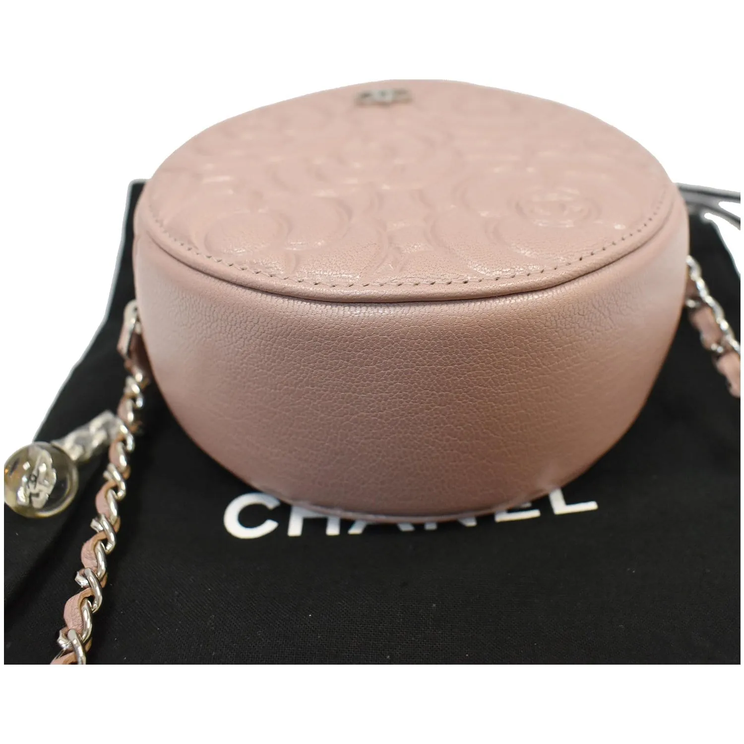 CHANEL Camellia Round Leather Crossbody Bag Light Pink