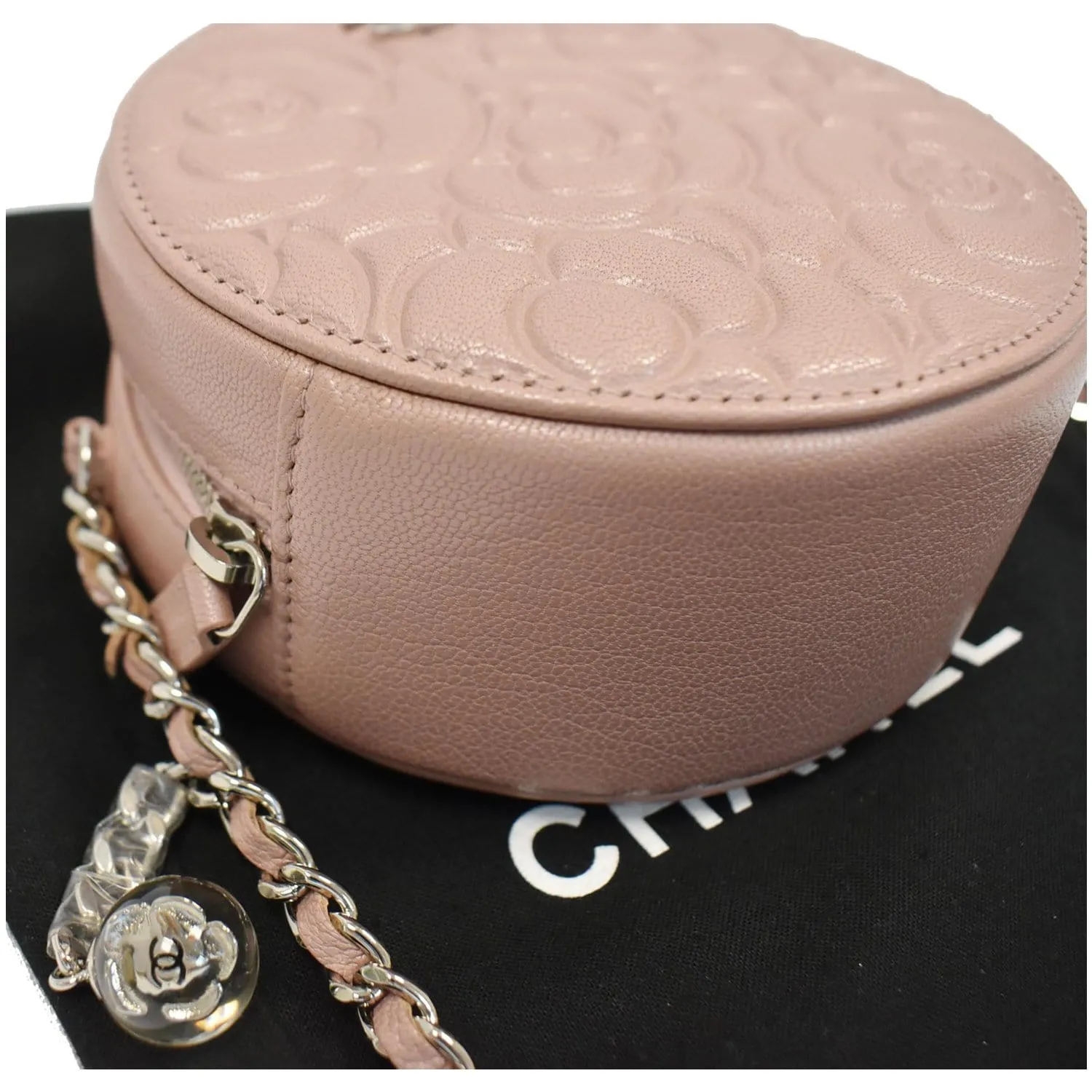 CHANEL Camellia Round Leather Crossbody Bag Light Pink
