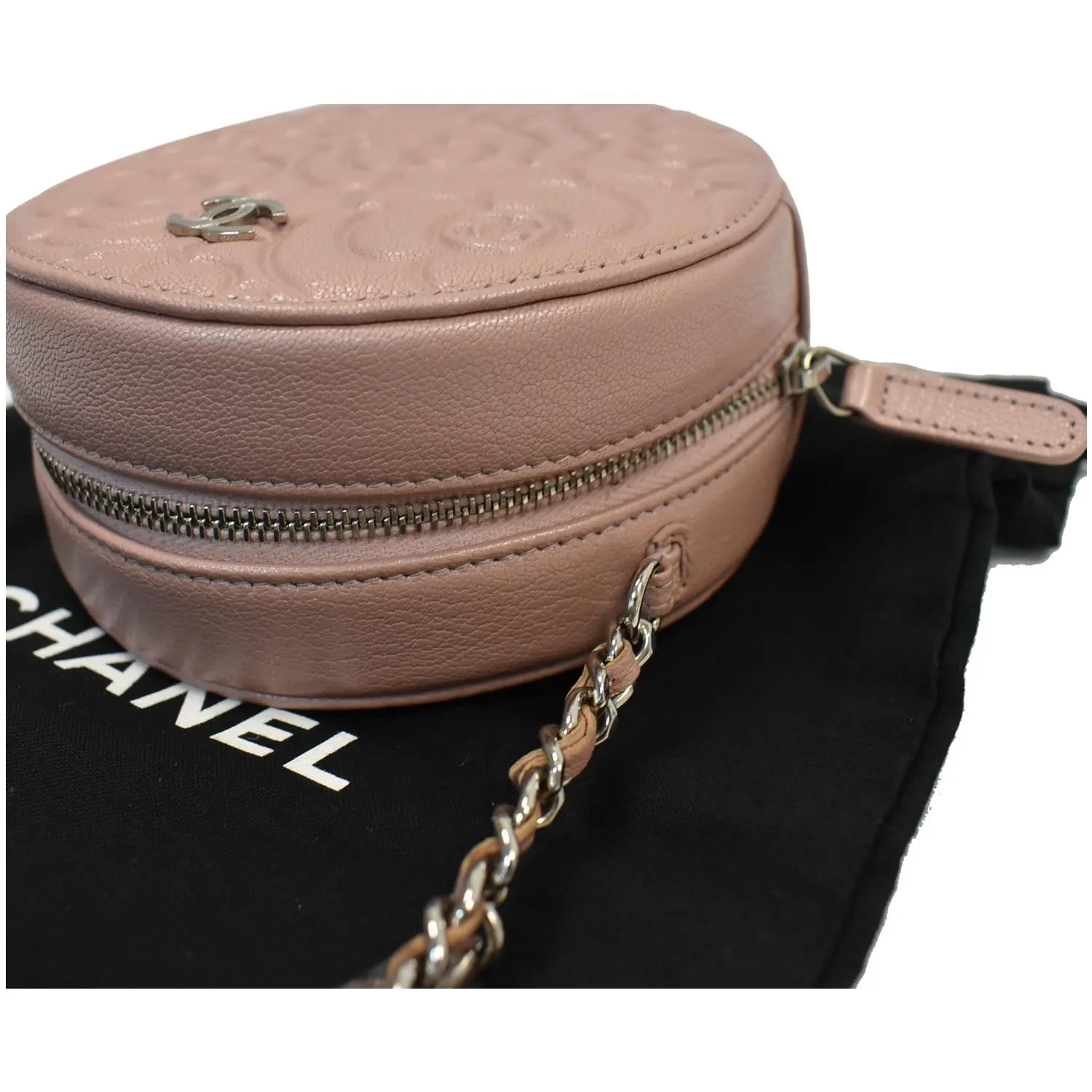 CHANEL Camellia Round Leather Crossbody Bag Light Pink