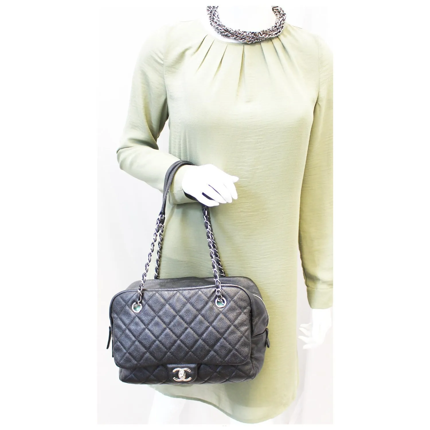 CHANEL Camera Case Quilted Caviar Leather Medium Flap Shoulder Bag