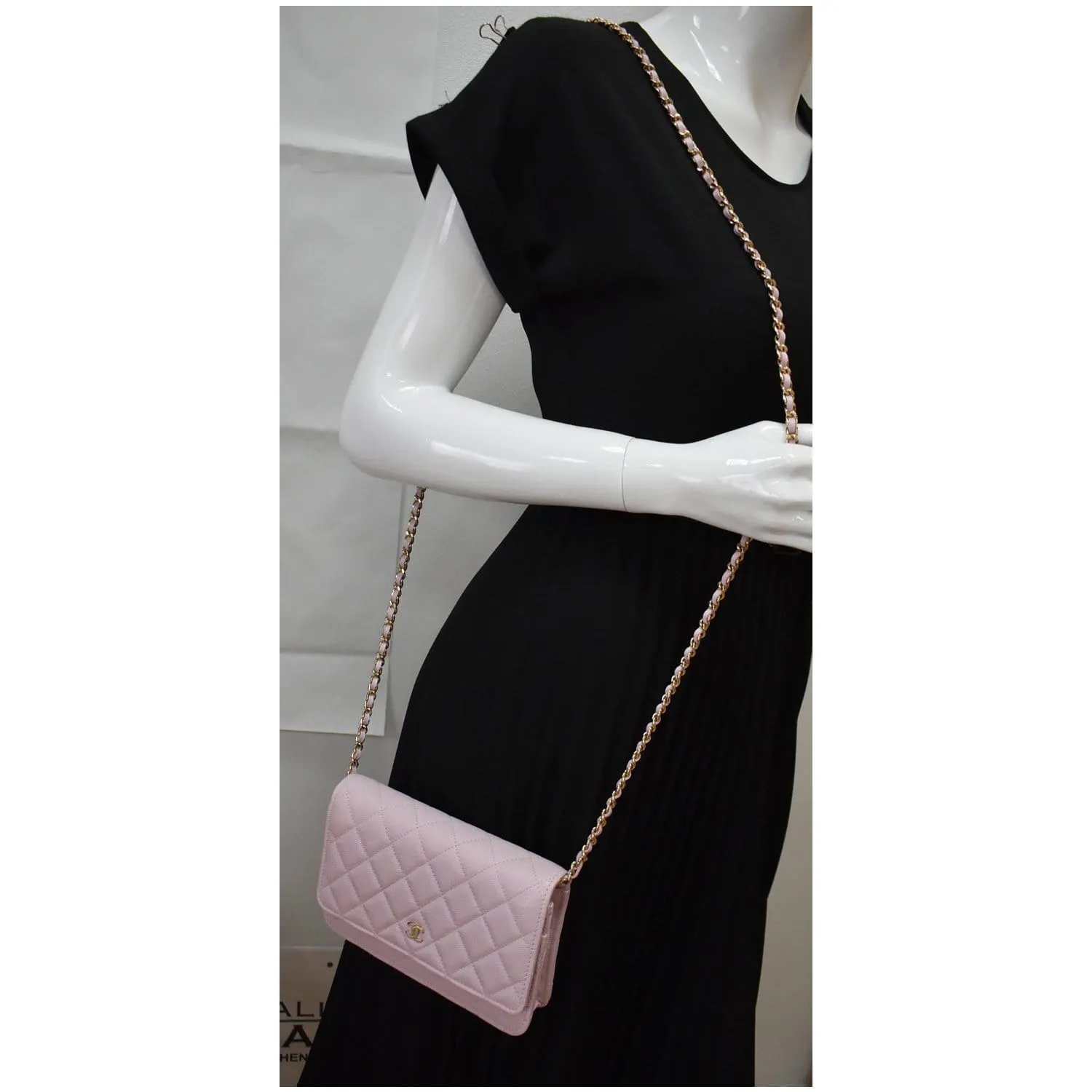 CHANEL CC WOC Caviar Leather Wallet On Chain Shoulder Bag Light Pink