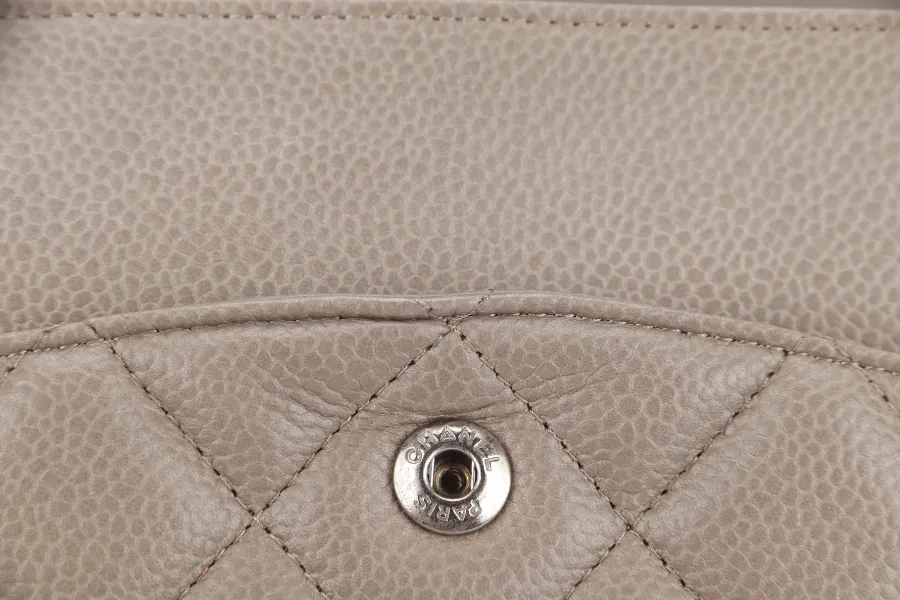 CHANEL CLASSIC DOUBLE FLAP MAXI (1444xxxx) BROWN CAVIAR LEATHER SILVER HARDWARE WITH CARD AND DUST COVER