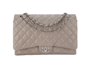 CHANEL CLASSIC DOUBLE FLAP MAXI (1444xxxx) BROWN CAVIAR LEATHER SILVER HARDWARE WITH CARD AND DUST COVER