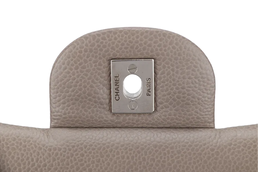 CHANEL CLASSIC DOUBLE FLAP MAXI (1444xxxx) BROWN CAVIAR LEATHER SILVER HARDWARE WITH CARD AND DUST COVER