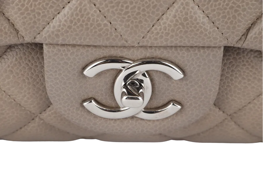 CHANEL CLASSIC DOUBLE FLAP MAXI (1444xxxx) BROWN CAVIAR LEATHER SILVER HARDWARE WITH CARD AND DUST COVER