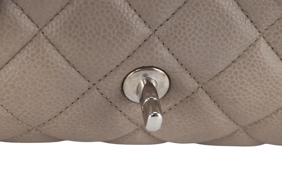 CHANEL CLASSIC DOUBLE FLAP MAXI (1444xxxx) BROWN CAVIAR LEATHER SILVER HARDWARE WITH CARD AND DUST COVER