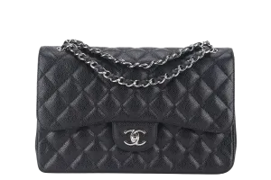 CHANEL CLASSIC FLAP JUMBO (1524xxxx) BLACK CAVIAR SILVER HARDWARE WITH CARD AND DUST COVER