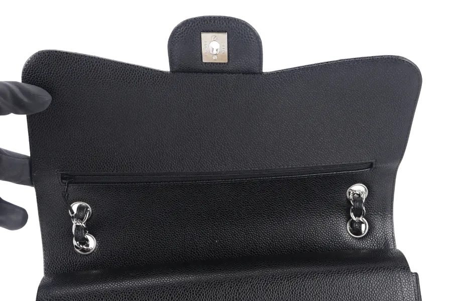 CHANEL CLASSIC FLAP JUMBO (1524xxxx) BLACK CAVIAR SILVER HARDWARE WITH CARD AND DUST COVER
