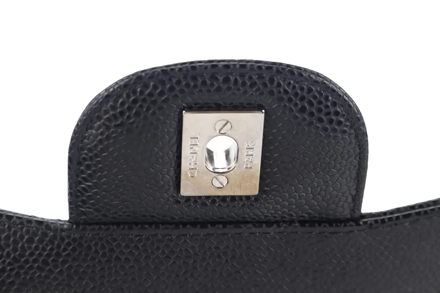CHANEL CLASSIC FLAP JUMBO (1524xxxx) BLACK CAVIAR SILVER HARDWARE WITH CARD AND DUST COVER