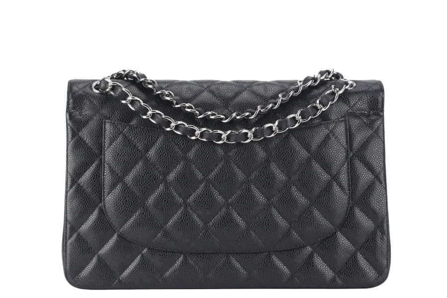 CHANEL CLASSIC FLAP JUMBO (1524xxxx) BLACK CAVIAR SILVER HARDWARE WITH CARD AND DUST COVER