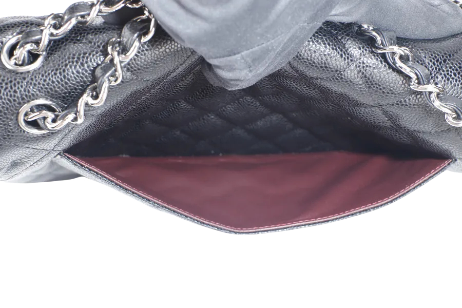 CHANEL CLASSIC FLAP JUMBO (1524xxxx) BLACK CAVIAR SILVER HARDWARE WITH CARD AND DUST COVER