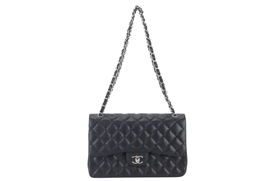 CHANEL CLASSIC FLAP JUMBO (1524xxxx) BLACK CAVIAR SILVER HARDWARE WITH CARD AND DUST COVER