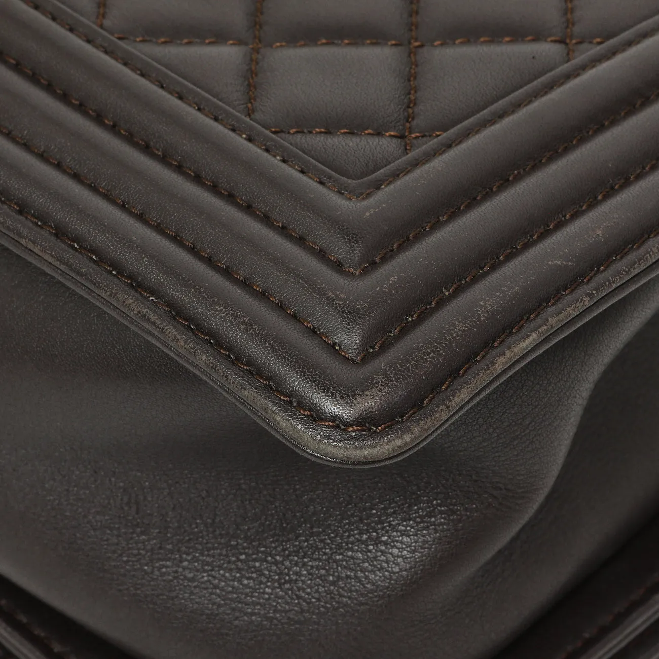 Chanel Dark Brown Quilted Calfskin Medium Boy Bag