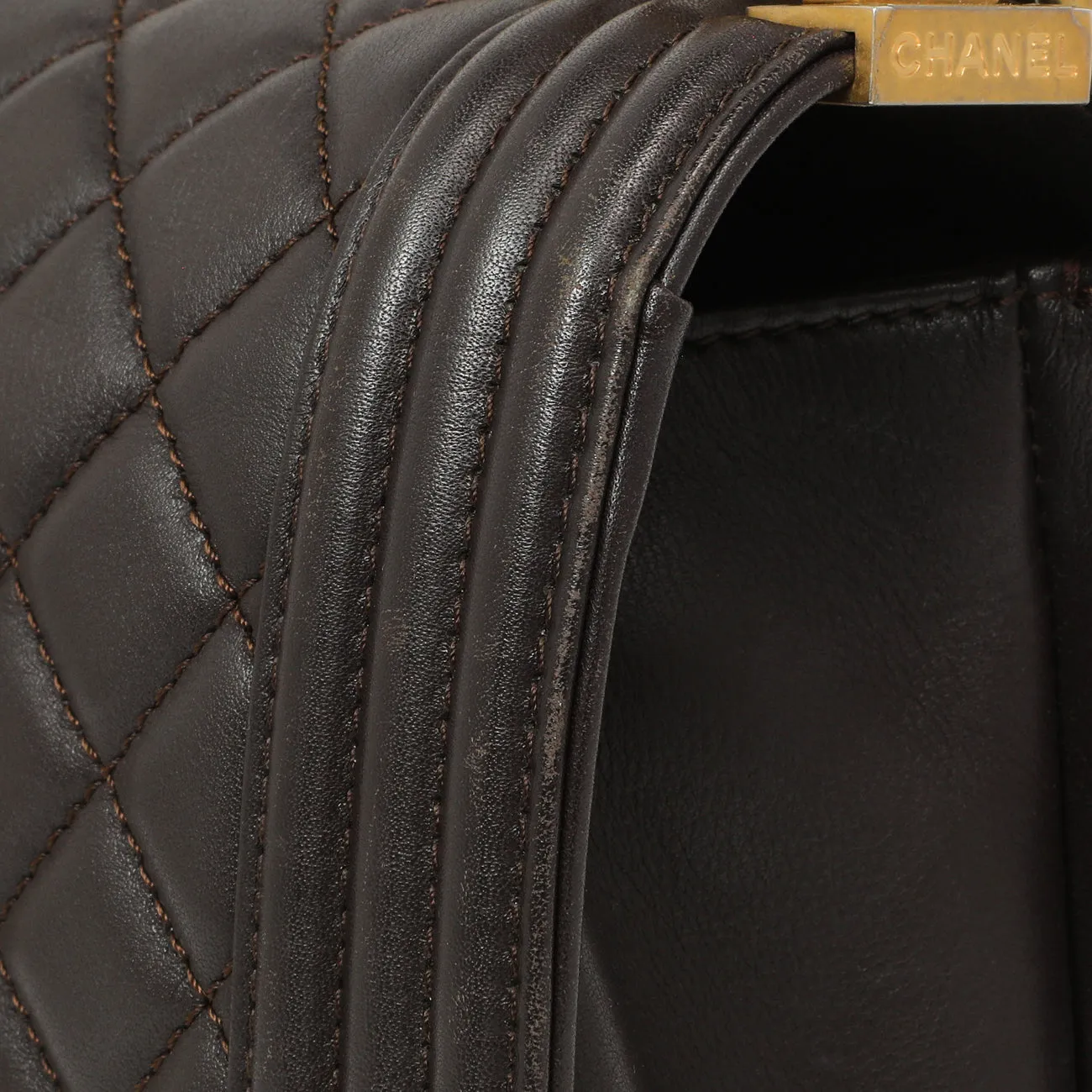 Chanel Dark Brown Quilted Calfskin Medium Boy Bag