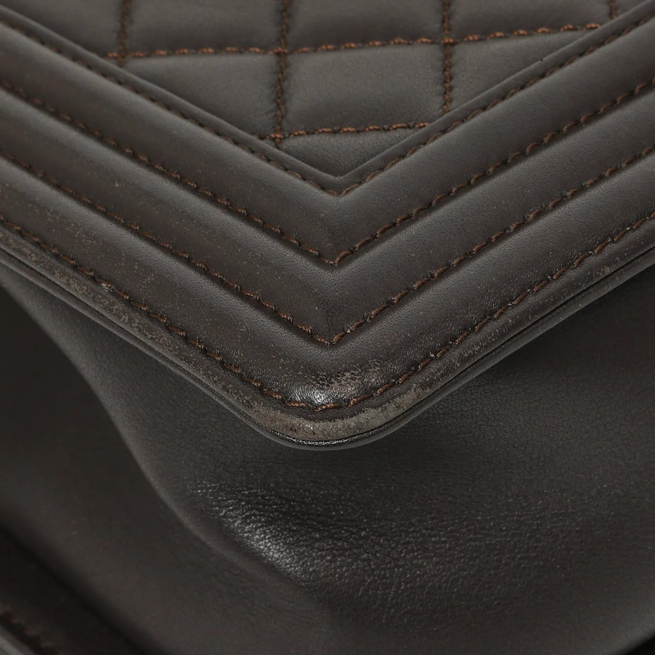 Chanel Dark Brown Quilted Calfskin Medium Boy Bag
