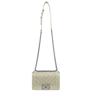 Chanel Grey Chevron Calfskin Small Boy Bag