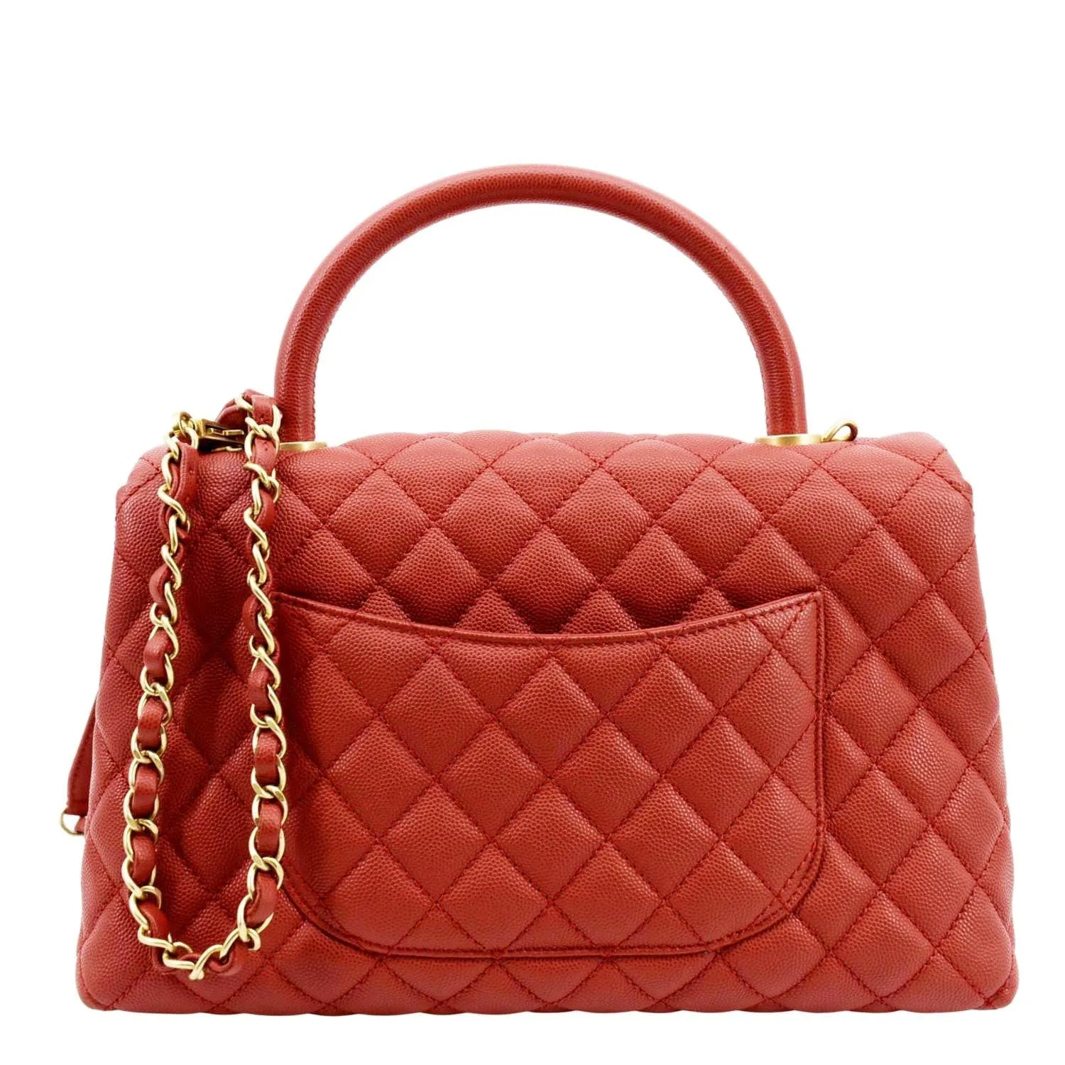 CHANEL Medium Coco Quilted Caviar Leather Top Handle Shoulder Bag Red