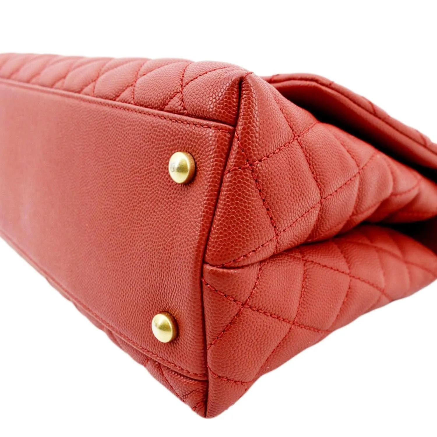 CHANEL Medium Coco Quilted Caviar Leather Top Handle Shoulder Bag Red