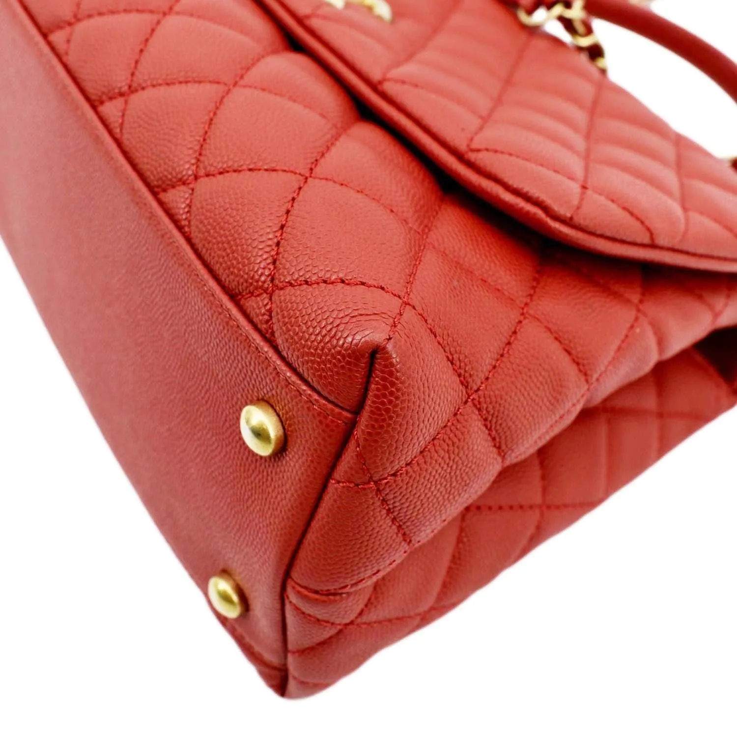 CHANEL Medium Coco Quilted Caviar Leather Top Handle Shoulder Bag Red