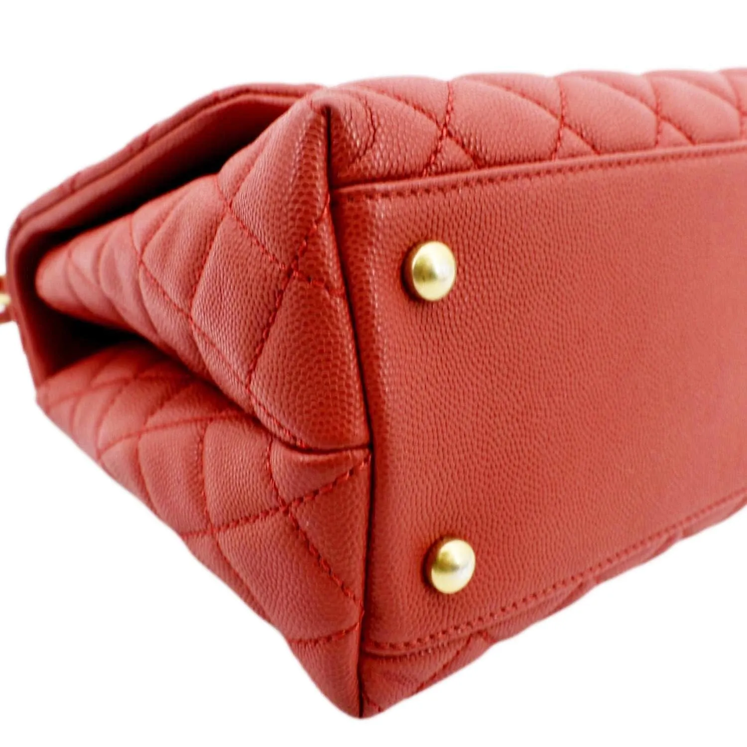 CHANEL Medium Coco Quilted Caviar Leather Top Handle Shoulder Bag Red