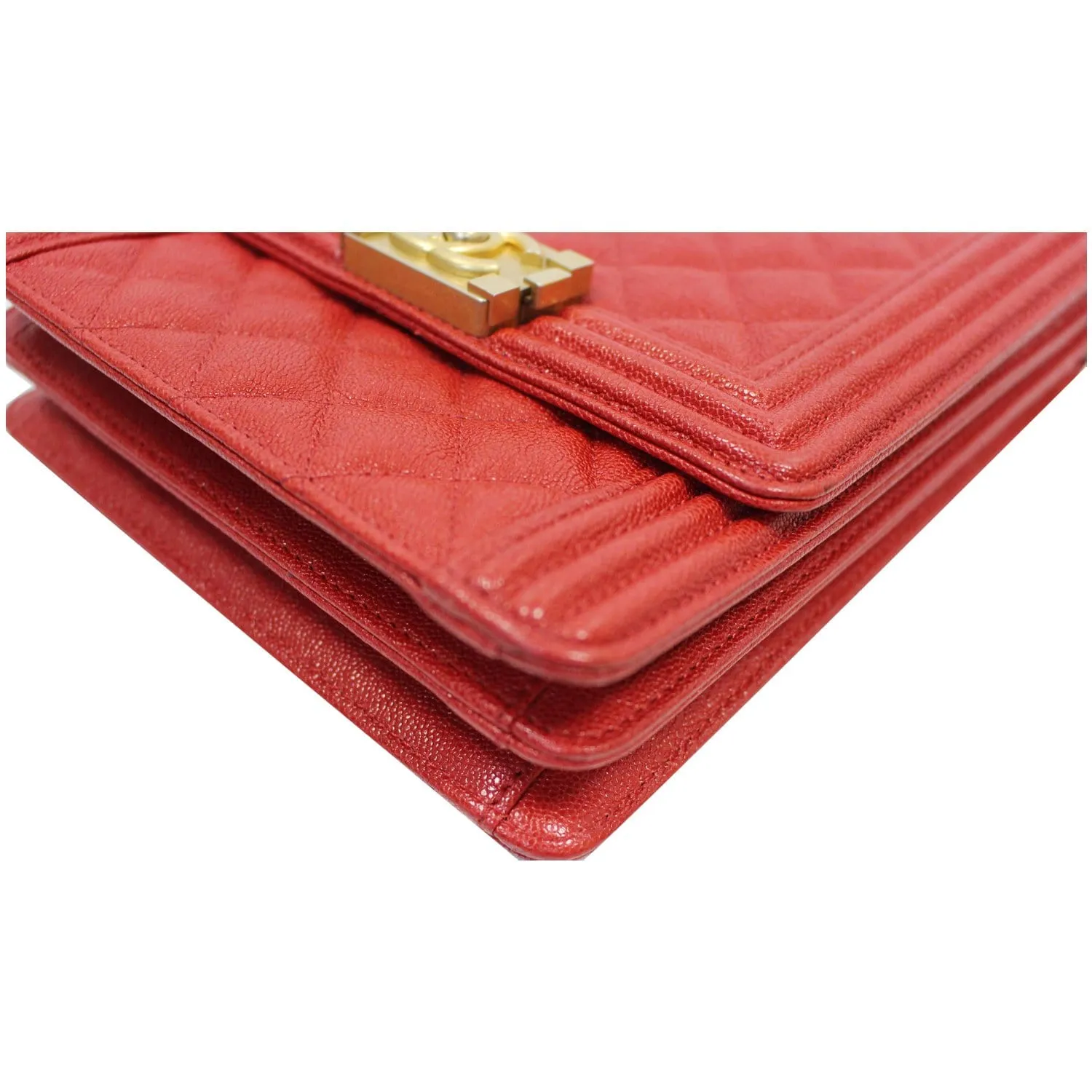 CHANEL North South Boy Quilted Caviar Leather Crossbody Bag Red
