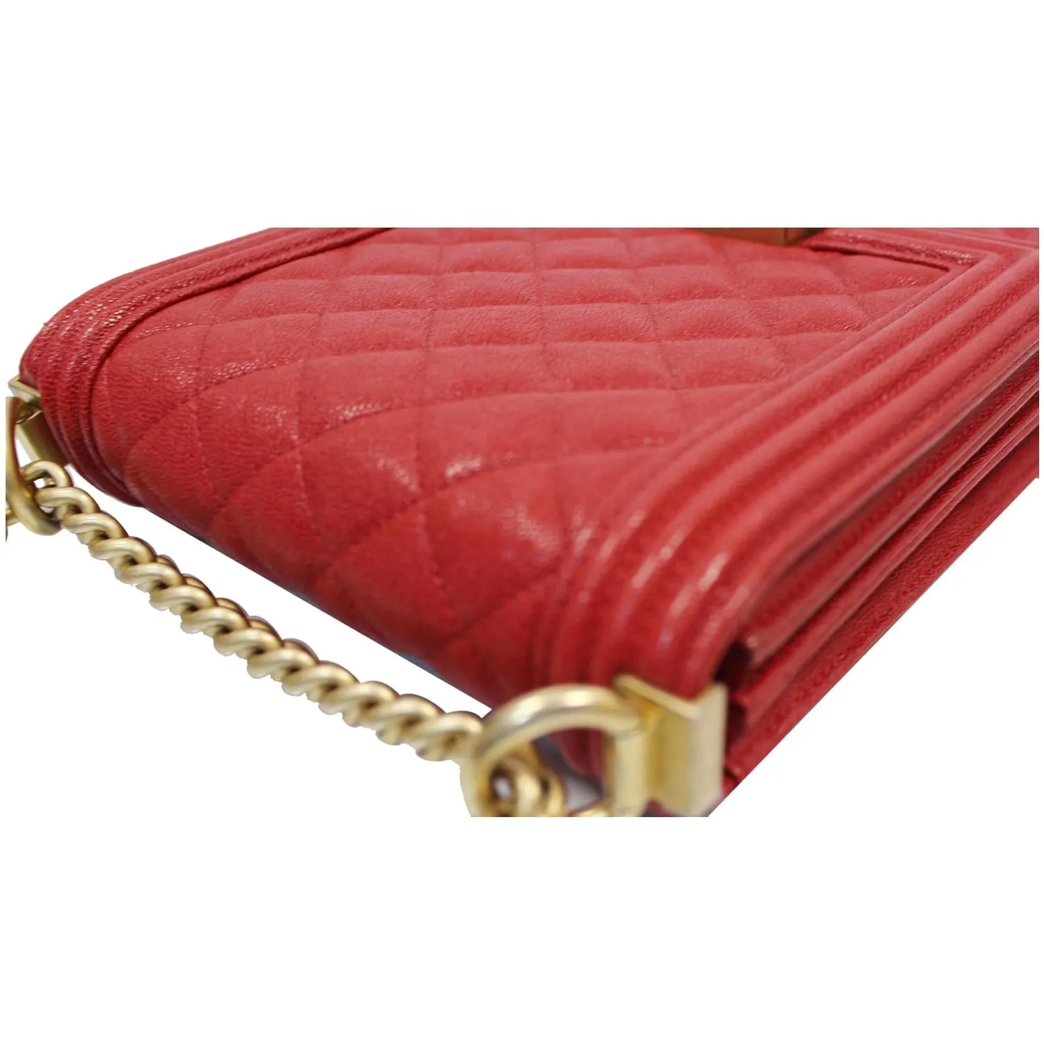 CHANEL North South Boy Quilted Caviar Leather Crossbody Bag Red