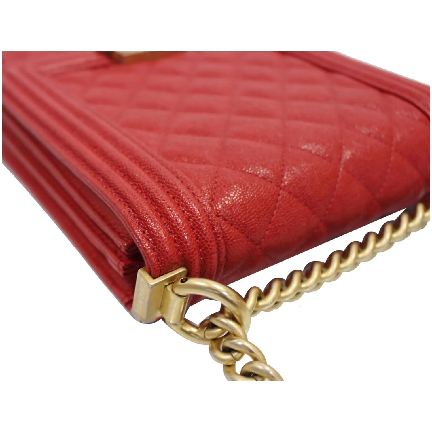 CHANEL North South Boy Quilted Caviar Leather Crossbody Bag Red