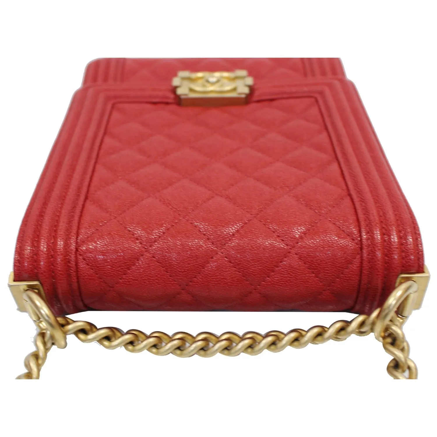 CHANEL North South Boy Quilted Caviar Leather Crossbody Bag Red