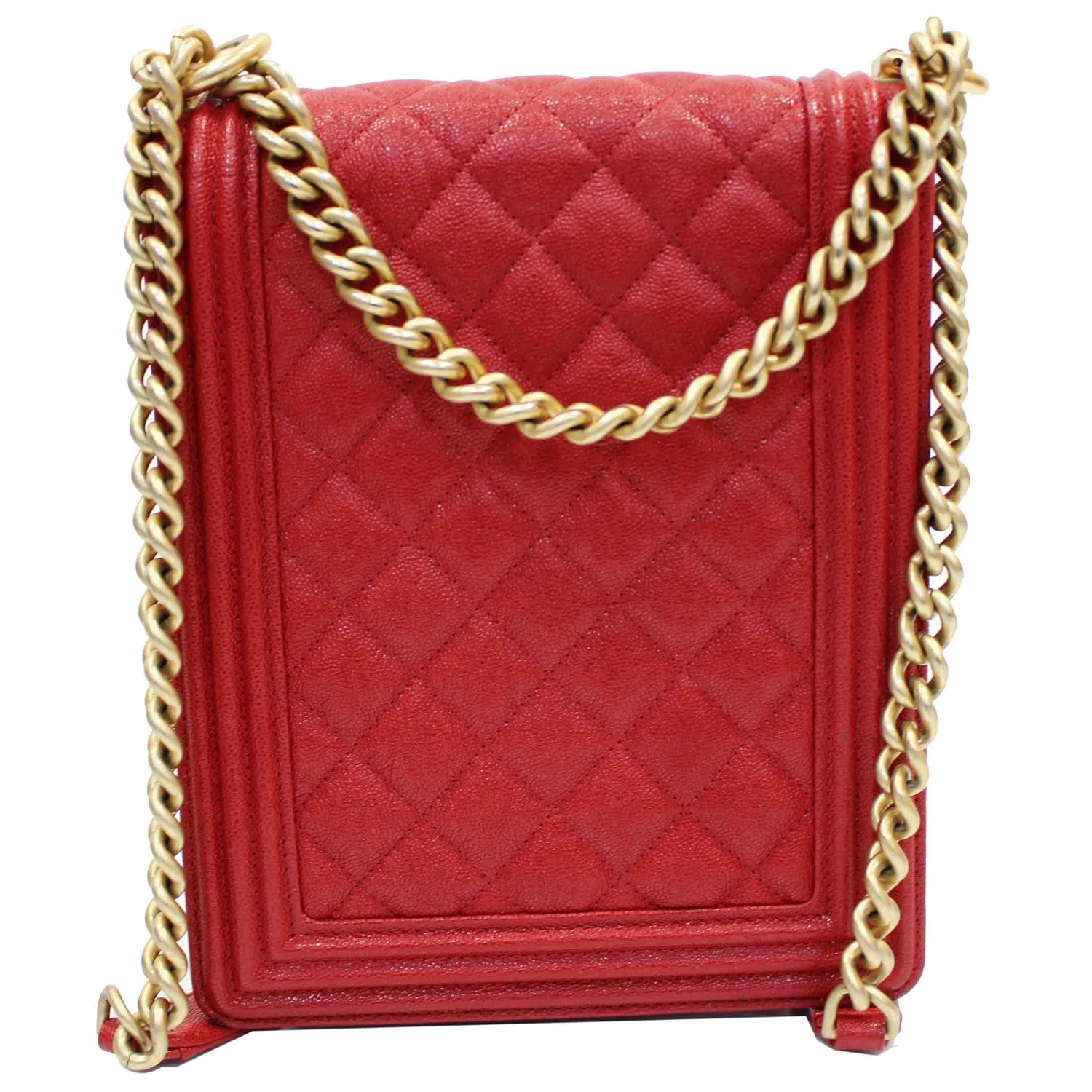 CHANEL North South Boy Quilted Caviar Leather Crossbody Bag Red