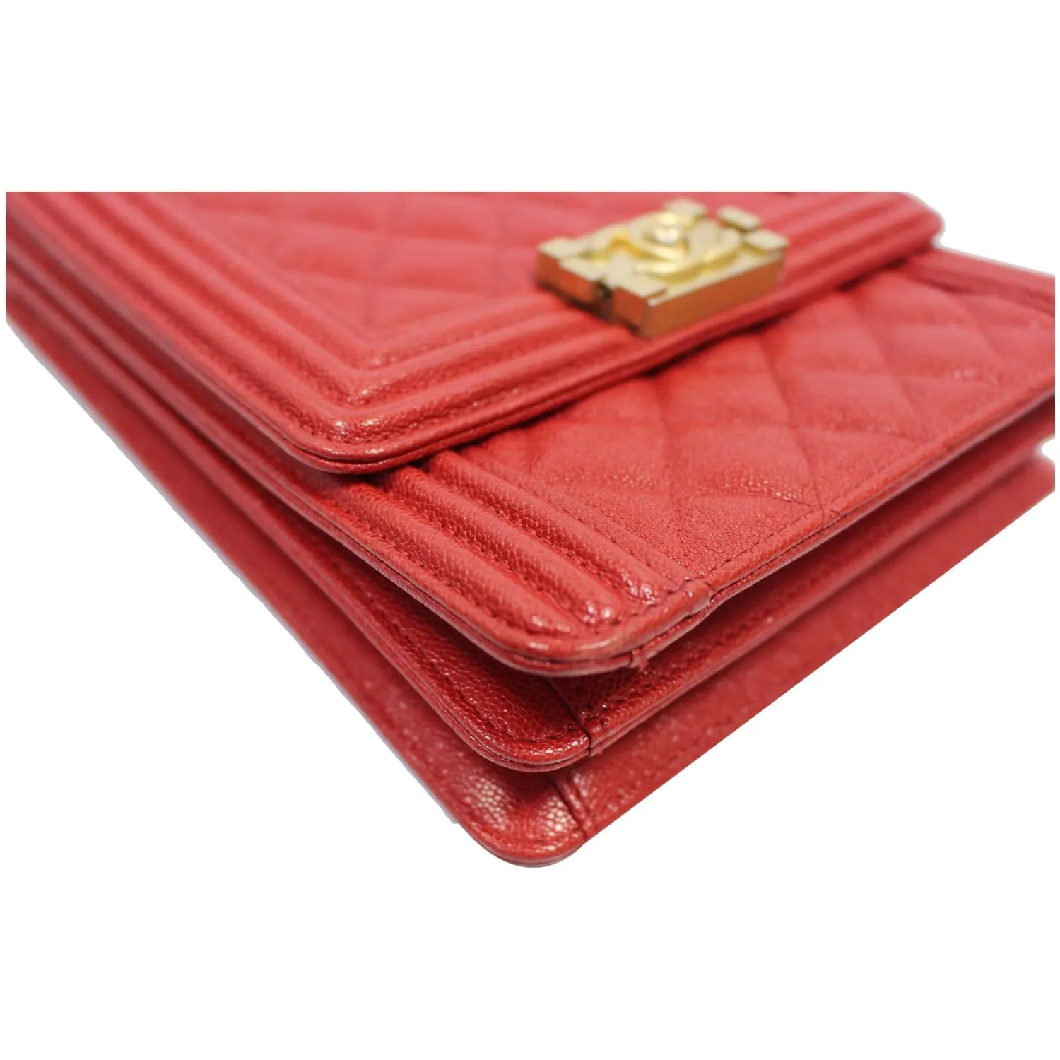 CHANEL North South Boy Quilted Caviar Leather Crossbody Bag Red