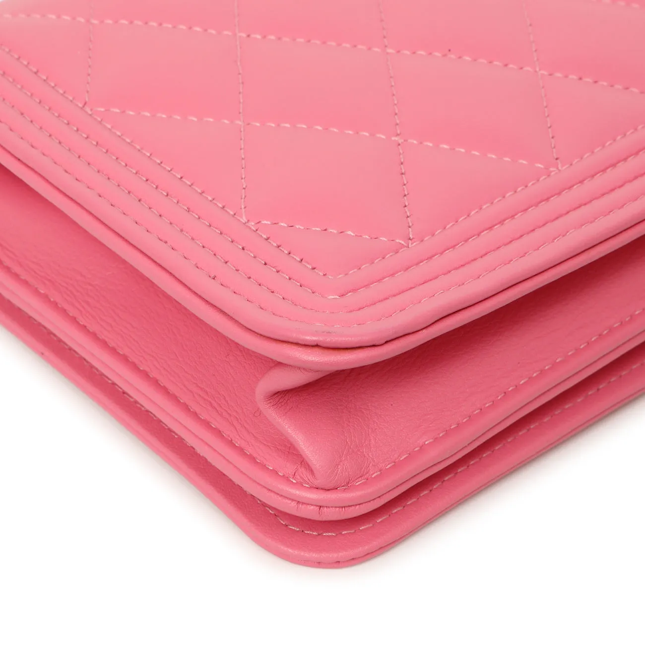 Chanel Pink Quilted Calfskin Boy Wallet on Chain
