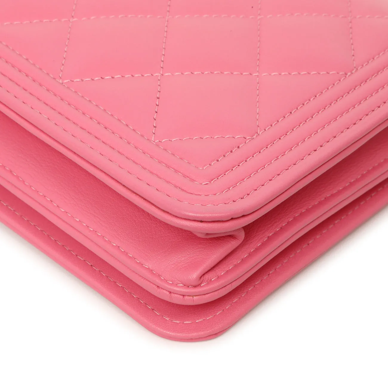 Chanel Pink Quilted Calfskin Boy Wallet on Chain