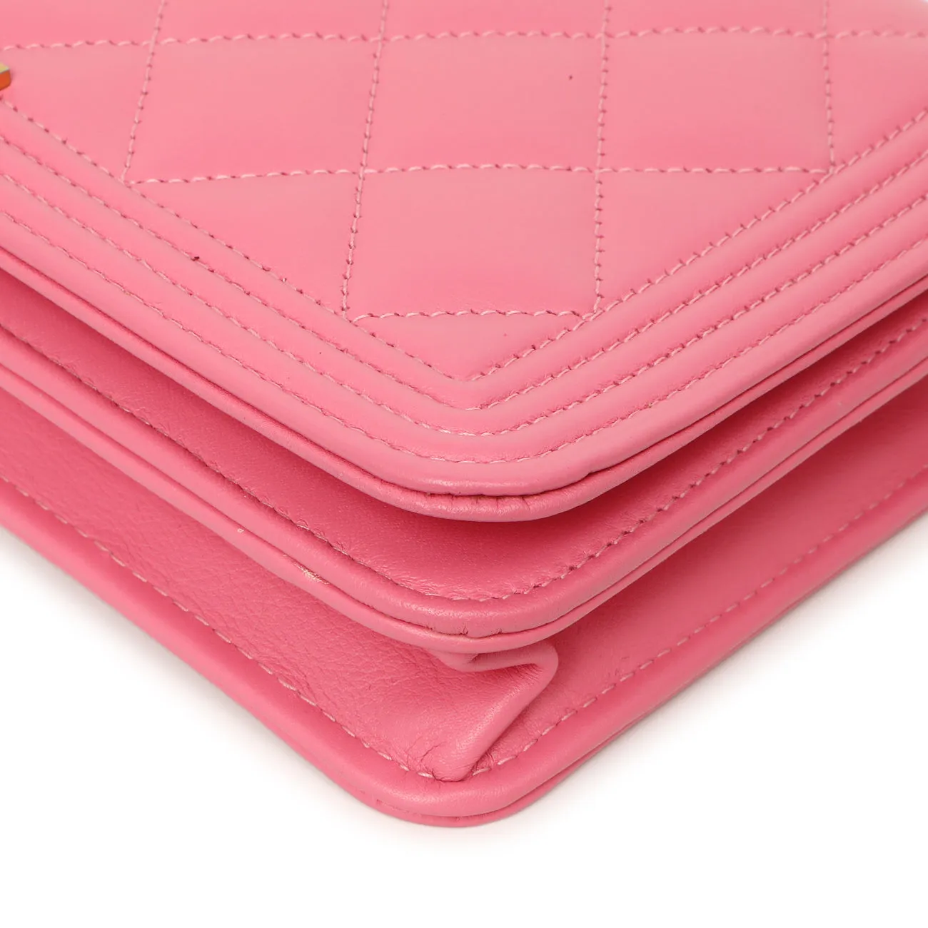 Chanel Pink Quilted Calfskin Boy Wallet on Chain