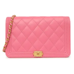 Chanel Pink Quilted Calfskin Boy Wallet on Chain