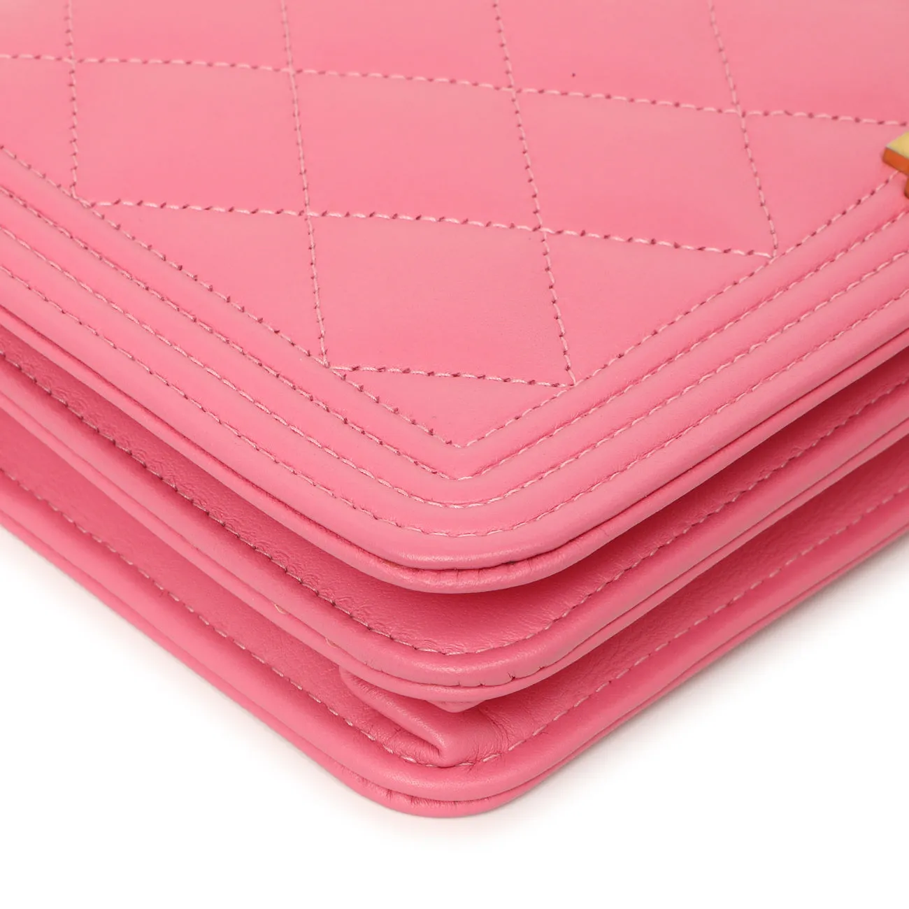 Chanel Pink Quilted Calfskin Boy Wallet on Chain